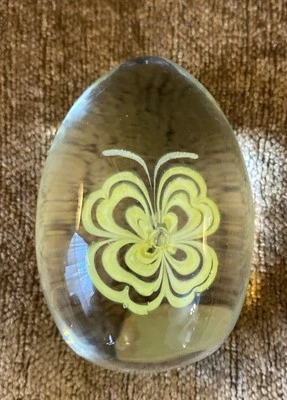 Vintage Murano Glass Egg Italian Made Yellow Butterfly  Paperweight With Sticker - Image 1 of 4