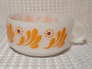 Vintage Glasbake Milk Glass Orange Floral Soup Mug Bowl J-2711 USA - Picture 1 of 7