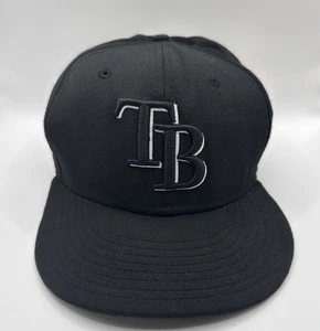 New Era 59Fifty MLB Black Logo Tampa Bay Rays Wool Baseball Hat Cap Fitted 7 3/8 - Bild 1 von 7