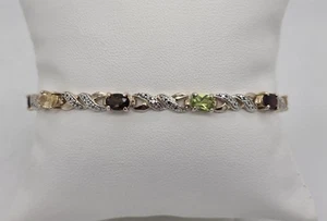 ROSS SIMONS STERLING SILVER MULTIPLE GEMSTONE & DIAMOND TENNIS BRACELET - Picture 1 of 22