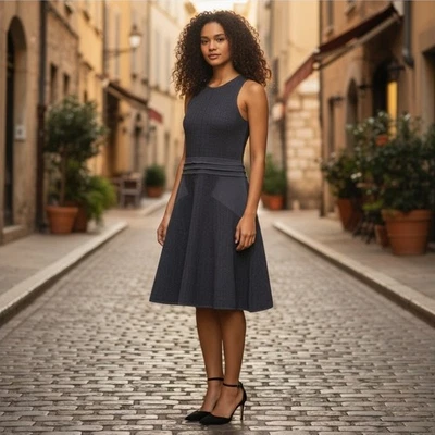 Rag & Bone Alyssa Texured Knit A Line Dress Size Large Black Sleeveless Midi  - Image 1 of 4