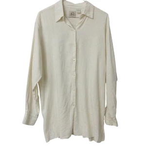 G.H. Camisa Top Bass Mujer Crema Ojales Algodón Lino Abotonada Talla Mediana - Imagen 1 de 4