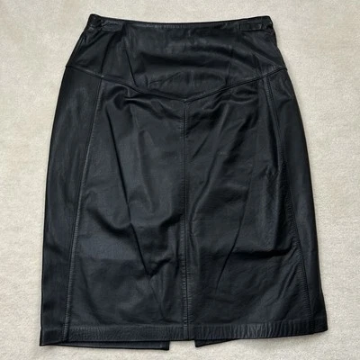 Falda lápiz forrada de cuero negra talla 10 Lord & Taylor vintage para mujer Foto 1 de 4
