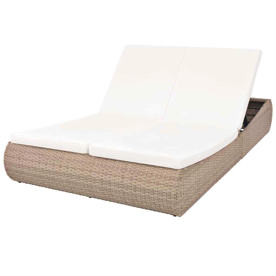 vidaXL Outdoor Lounge Bed Poly Rattan Beige