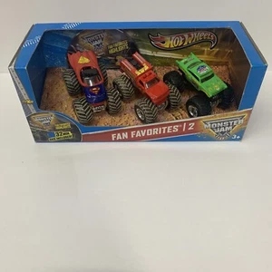 Hot Wheels Monster Jam 3 Pack Fan Favorites 2 New 2012 DVD Superman Fire Trucks - Picture 1 of 13