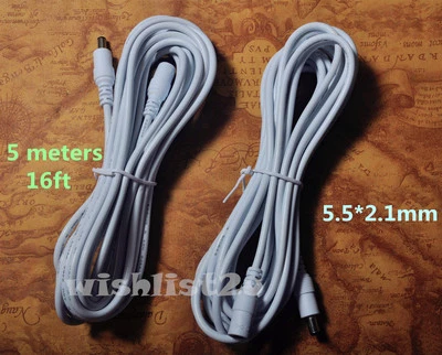 2X 5M 16ft 5.5*2.1 White DC Power Adapter Extension Cable Cord Fo CCTV IP Camera - Image 1 of 4