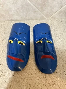 Wood Face Mask Handmade Painted Set of Two Folk Art Blue Wall Decor 12 inches - Picture 1 of 11