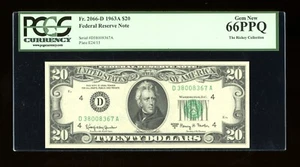 DBR 1963-A $20 FRN Cleveland Gem Fr. 2066-D PCGS 66 PPQ Serial D38008367A - Picture 1 of 2