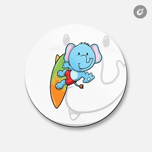 Funny Elephant Surfer Animal | 4'' X 4'' Round Decorative Magnet - Picture 1 of 2