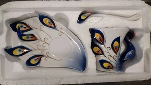 Glodeals Hand Crafted 3D Peacock Tea/Coffee Cup Set Saucer & Spoon Delicate - Picture 1 of 8