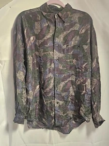 My Silk- Vintage 100% Silk long sleeve Dress shirt - Dark Tropical Theme Size M - Picture 1 of 13