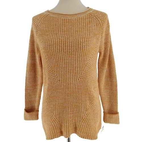 Style Co Women Sweater Rolled Boat Neck Gold Yellow Knit Long Sleeve Tunic Sz PM