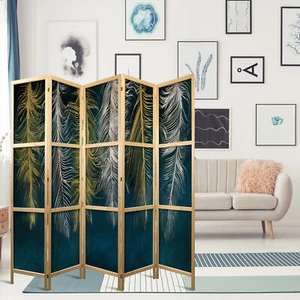 Feder Natur Braun Blau RAUMTEILER PARAVENT HOLZ SPANISCHE WAND ORIENT TRENNWAND - Bild 1 von 8