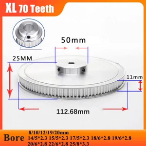 XL 70 dientes correa de distribución polea diámetro de rueda síncrono 8-25 mm para correa de 10 mm de ancho - Imagen 1 de 22