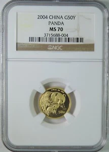 2004 China 1/10 oz .999 Gold Panda 50 Yuan Coin NGC Graded MS70 - Picture 1 of 4