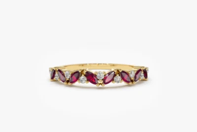 Lab-Created Ruby Marquise Shape Ring Yellow Gold Over 925 Sterling Silver Size 7 - Image 1 of 4