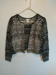 H & M womens size medium open front cardigan. Color black white & gold. - Picture 1 of 5
