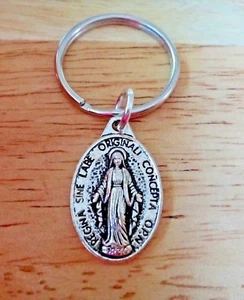 Medalla María Milagrosa de plata peltre 25x15 mm en un llavero de 1 - Imagen 1 de 4