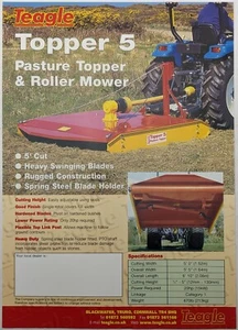 Original Teagle Topper 5 Pasture Topper & Roller Mower 1 Sheet Sales Brochure - Picture 1 of 4