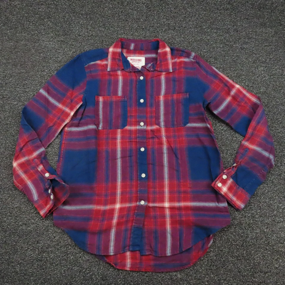 Mossimo рубашка женщин маленький красный и синий клетку пуговицы длинным рукавом бойфренд подходит - Изображение 1 из 4