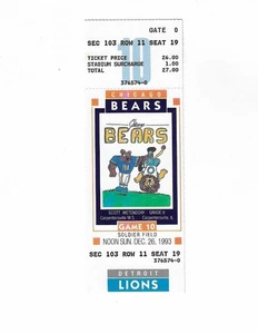 Chicago Bears vs Detroit Lions Unused Football Ticket from 12/26/1993 - Picture 1 of 2