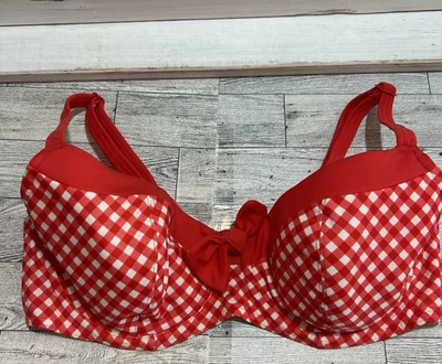 Top de Bikini FREYA Rojo Blanco Lazo a Cuadros Tootsie Sweetheart Acolchado EE. UU. 36DD Foto 1 de 4