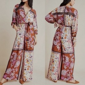Anthropologie x LAIA Claire Floral Patchwork Jumpsuit Wide Leg MED PETITE Boho