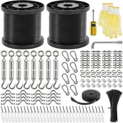 400 Ft String Light Hanging Kit Outdoor, Nylon Coated Stainless Steel 304 Wir... - Image 1 of 4