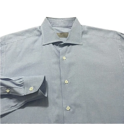 Рубашка на пуговицах мужская Canali 1934 большая/16 синяя клетчатая LS современная Италия как новая - Изображение 1 из 4