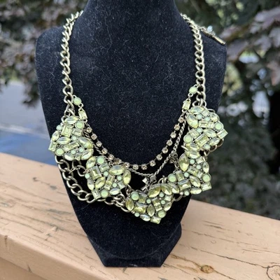 Betsey Johnson Green Crystal Topaz Embellished Heart Bronze Statement Necklace - Image 1 of 4