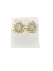 Kendra Scott Ophelia Stud Earrings In Radiant Drusy Blue Opal & Moonstone  - Picture 1 of 2