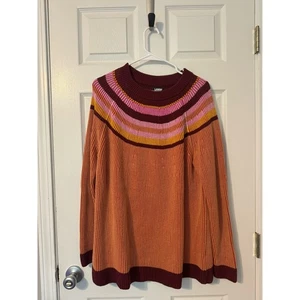 NWOT Lands End Cotton Drifter Striped Yoke Sweater Orange, Pink, Red Sz: Large - Picture 1 of 4