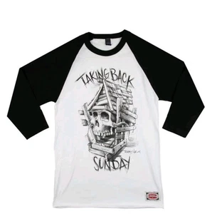 Camisa Taking Back Sunday Para Hombres M Negra Blanca Tommy Helm Calavera Banda Raglán Camiseta - Imagen 1 de 8