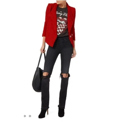 New IRO Women’s Mira Poppy Jacket in Red Cotton Size M FR38 Bikercore Designer - Image 1 of 4