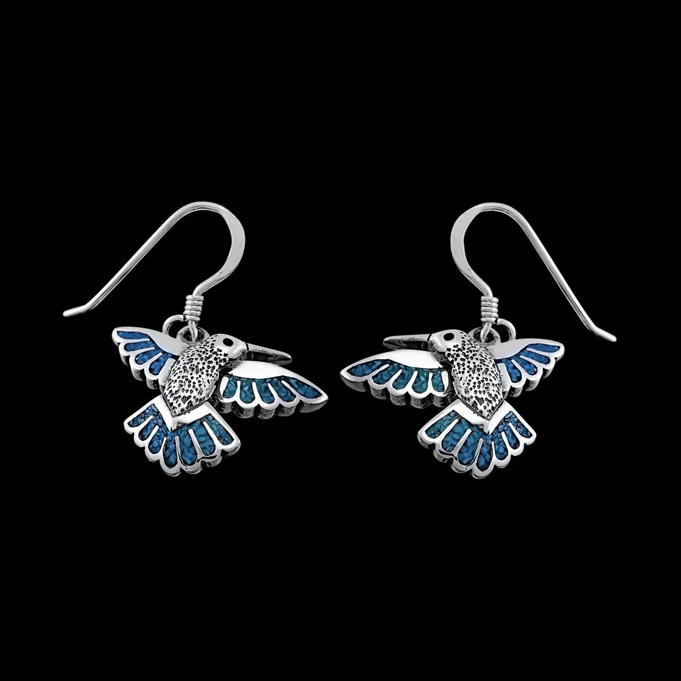 Hummingbird Earrings • 925 Sterling Silver • Navajo Handcrafted • Native... - Image 1 of 4