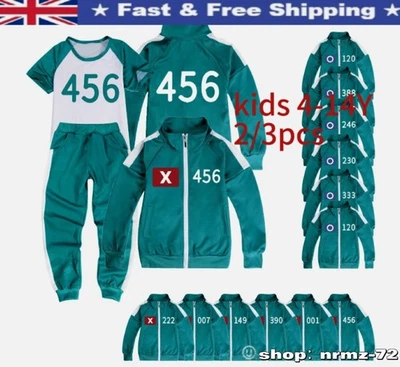Squid 2 Survival Game Green Tracksuit Jacket Pants Kids Cosplay Costume
