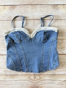 I.AM.GIA Denim And Lace Bustier Top Size XS Blue Form Fitting - Picture 1 of 8