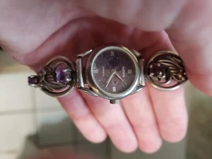 Womens Purple Amethyst Feather Navajo Sterling Silver Wrist Watch Tips 14315 - Picture 1 of 1