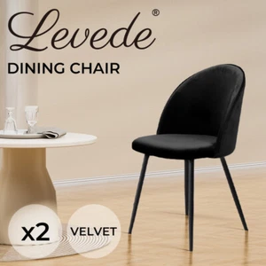 Levede 2x Dining Chairs Kitchen Cafe Lounge Chair Sofa Upholstered Velvet Black - Picture 1 of 10