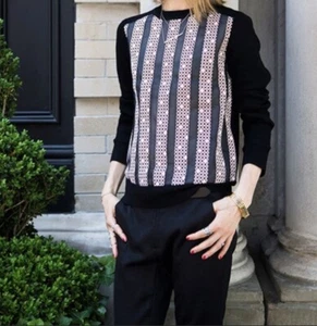 Tory Burch Silk Panel Sweater Merino Wool Size XS Kimba - Picture 1 of 12