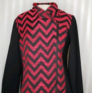 Chaqueta para mujer Chico's 0 talla XS con cremallera asimétrica negra roja Chevron manga larga  - Imagen 1 de 8