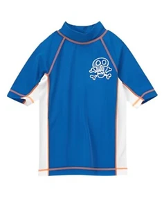NEW Crazy 8 Boy's Royal Blue Skull & Crossbones Rash Guard Swimming Shirt - Picture 1 of 1