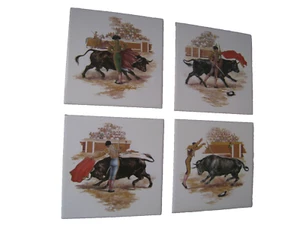 CORRIDA DE TOROS EN COLOR BULL FIGHTER 4 BALDOSAS CERÁMICAS 6""X 6"" DE COLECCIÓN ESPAÑA RARO - Imagen 1 de 8