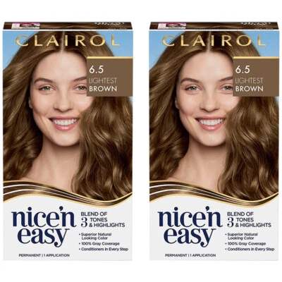 Pack de 2 nuevos colores de cabello permanentes Clairol Nice'n Easy, 6,5 marrón más claro Foto 1 de 3