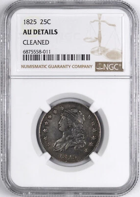 1825 Capped Bust Early Silver United Quarter 25C - NGC AU Details - - Image 1 of 2