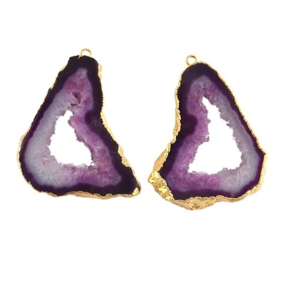 Creative Purple Geode Slice Druzy 24k Gold Plated DIY Earring Pair Connectors - Image 1 of 3