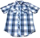 Helix Men's Blue Rockabilly  Plaid Short Sleeve Button Down Shirt Medium Slim
