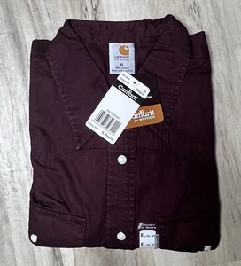 Carhartt Damen Shirt Brush Popper Größe XL Pearl Snap Burgundy Cowgirl Neu mit Etikett - Bild 1 von 9