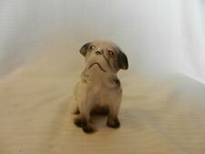 Vintage Sad Face Bull Dog Pug Ceramic Figurine from Taiwan White & Gray 4..5"