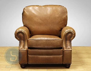 Silla reclinable de cuero Barcalounger cuerno largo 7-4727 Chaps silla de montar grano superior - Imagen 1 de 12